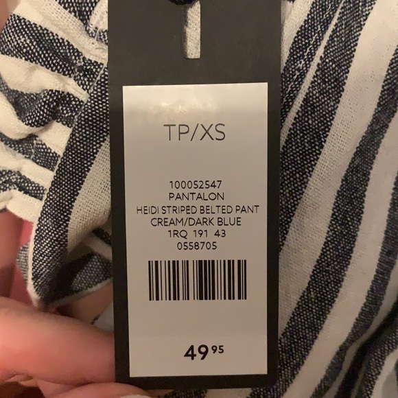 Heidi Striped Belted Pant (Cream and dark Blue) - Picture 4 of 4